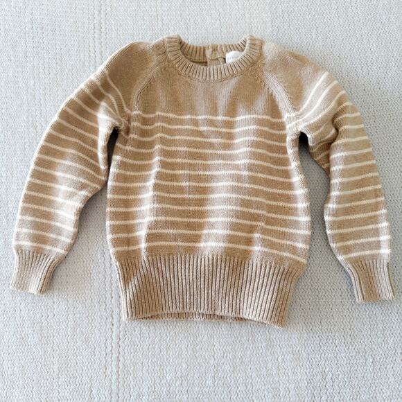 Jamie Kay Brown + Tan Striped Crewneck Cotton Sweater Size 1 Year Sad Beige - Picture 5 of 5